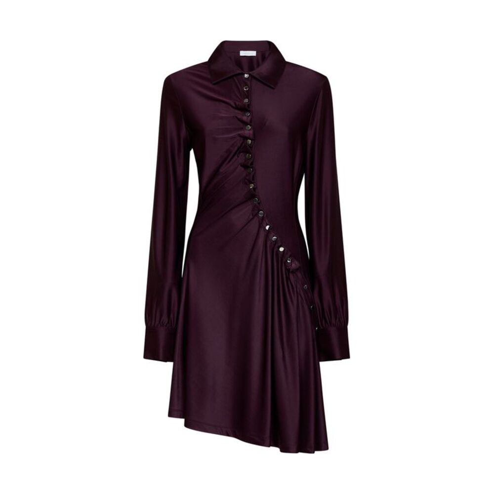 Rabanne Women Magenta Purple Jersey Asymmetric Gathered Mini Dress